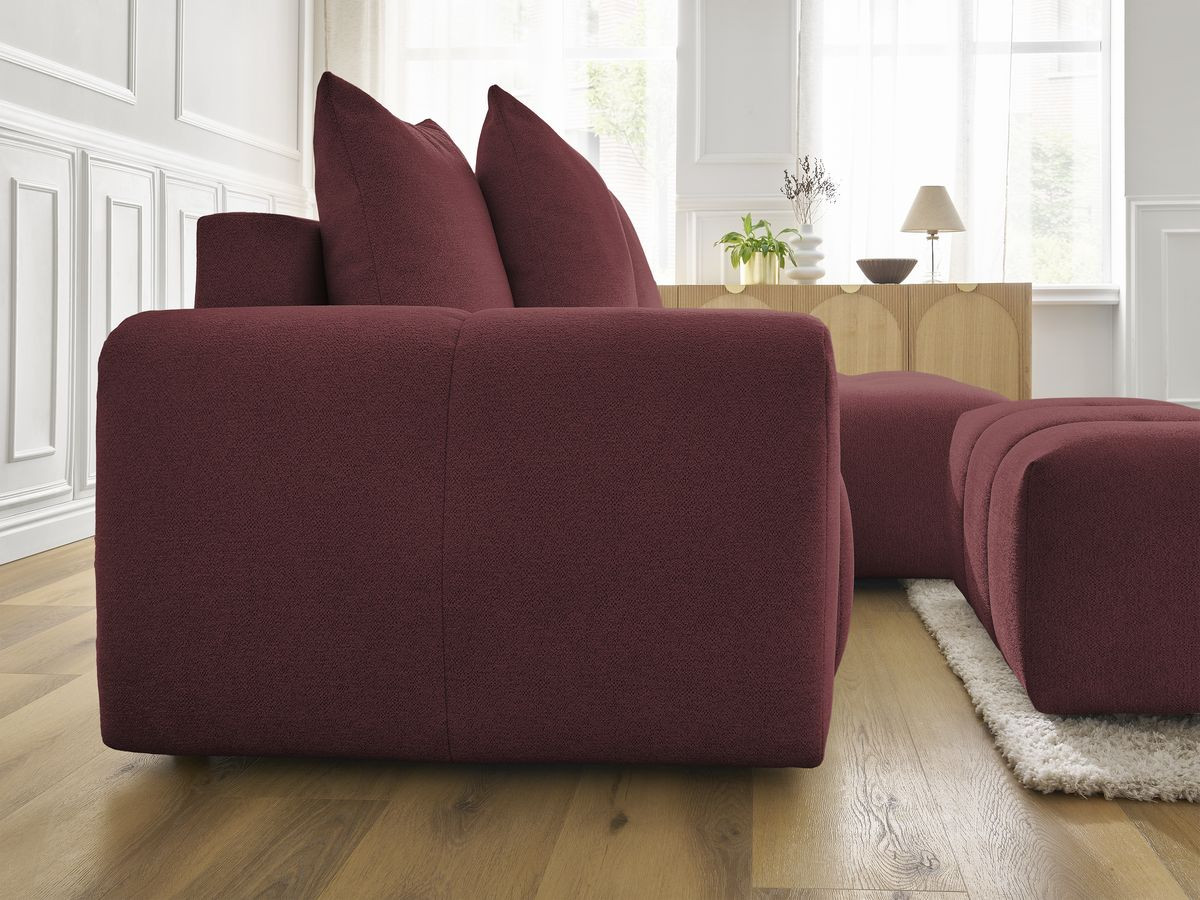 Canapé d'angle convertible coffre ROXELANE tissu chiné avec pouf
