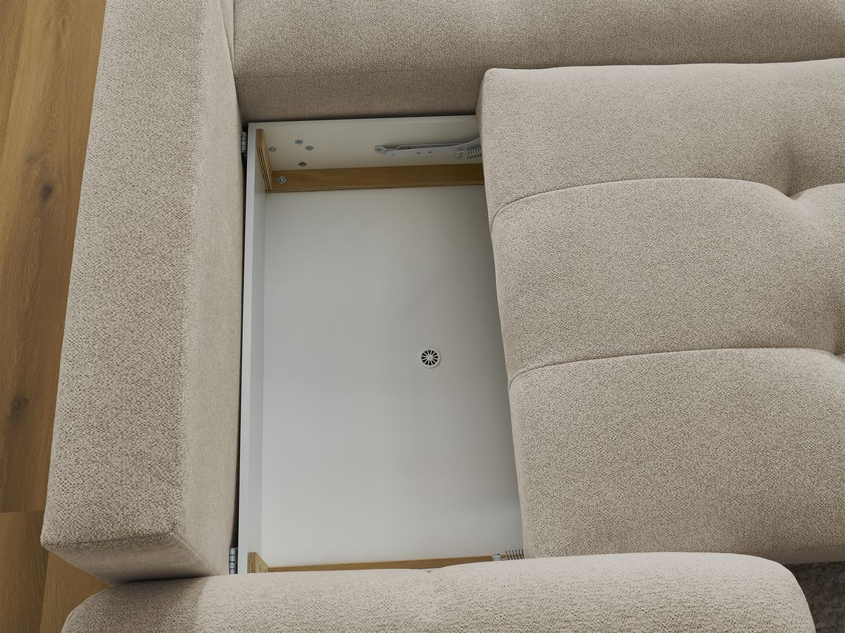 Canapé d'angle convertible coffre ROXELANE tissu chiné avec pouf