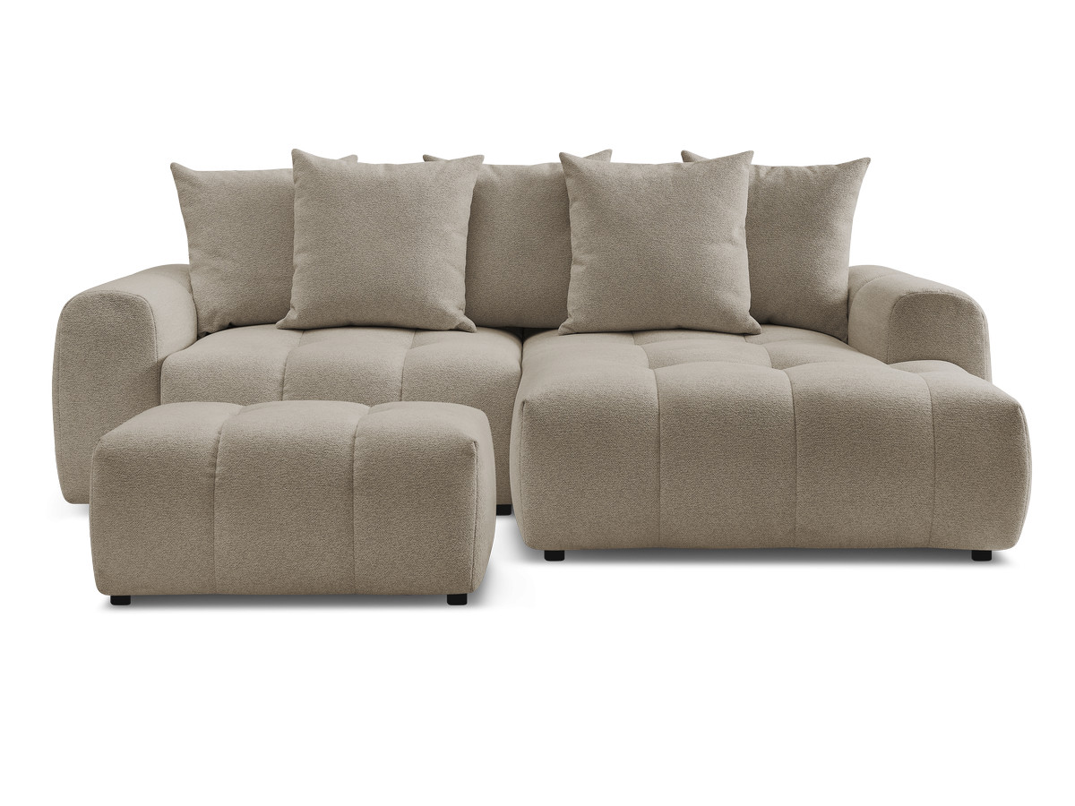 Canapé d'angle convertible coffre ROXELANE tissu chiné avec pouf