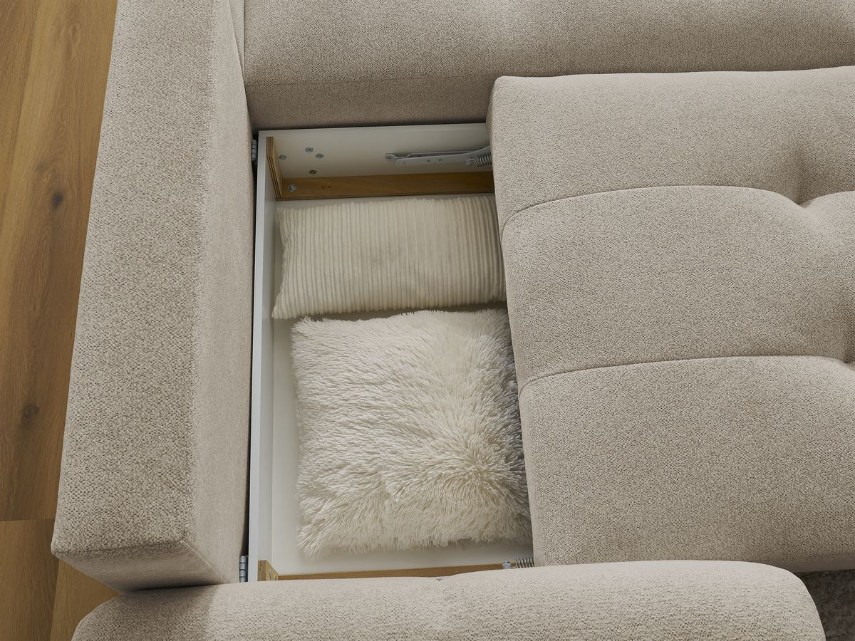 Canapé d'angle convertible coffre ROXELANE tissu chiné avec pouf