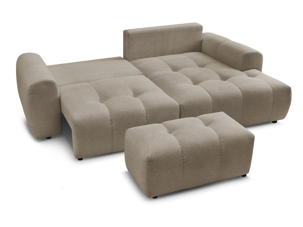 Canapé d'angle convertible coffre ROXELANE tissu chiné avec pouf
