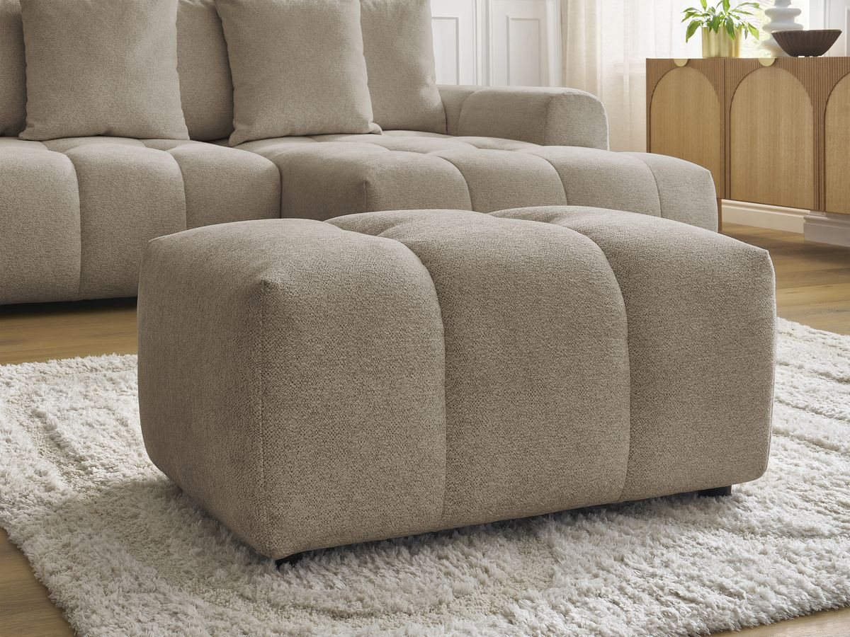 Canapé d'angle convertible coffre ROXELANE tissu chiné avec pouf