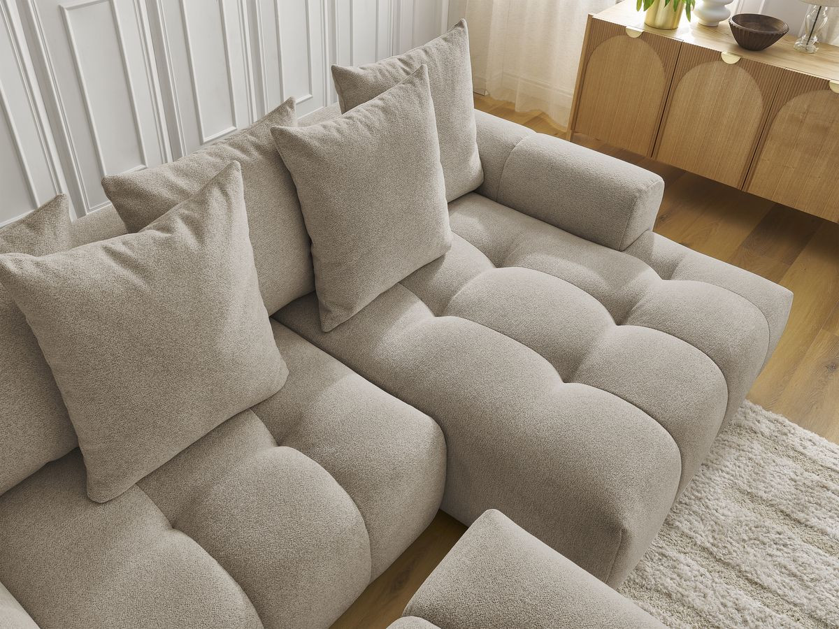 Canapé d'angle convertible coffre ROXELANE tissu chiné avec pouf