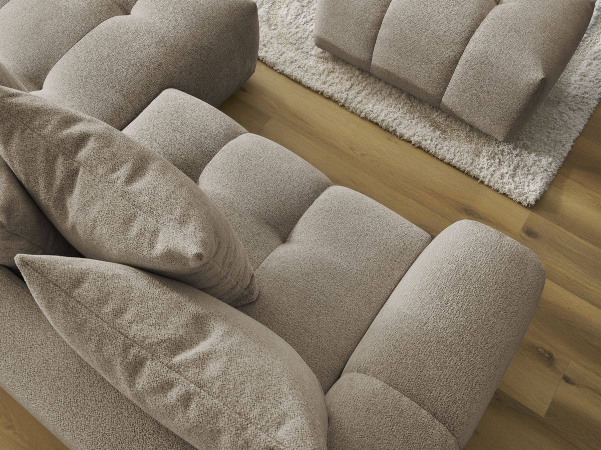 Canapé d'angle convertible coffre ROXELANE tissu chiné avec pouf