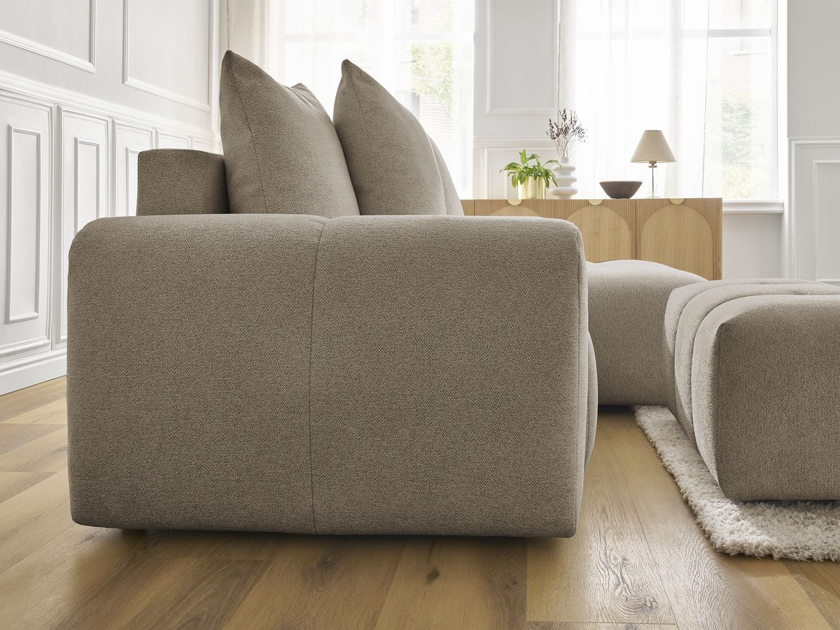 Canapé d'angle convertible coffre ROXELANE tissu chiné avec pouf
