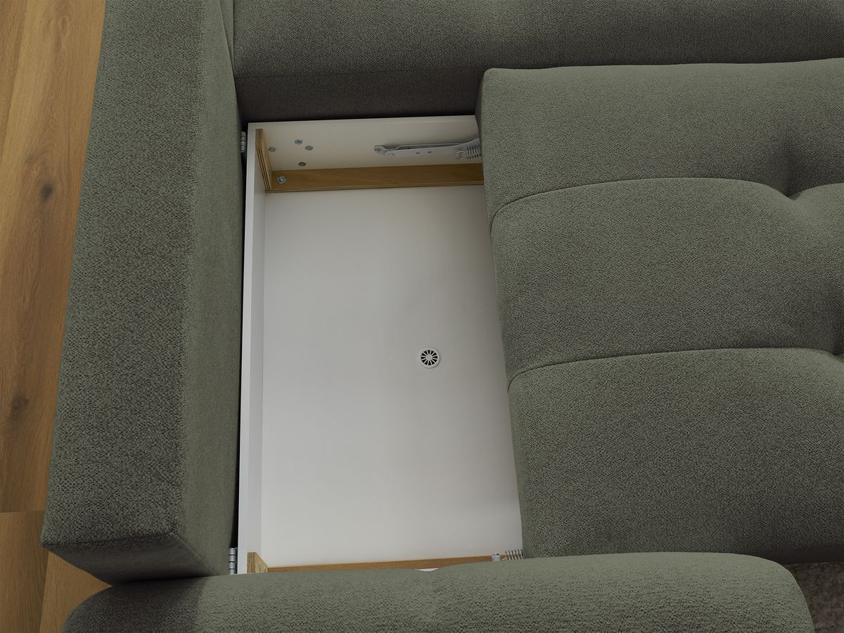Canapé d'angle convertible coffre ROXELANE tissu chiné avec pouf