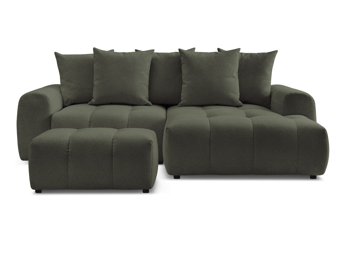 Canapé d'angle convertible coffre ROXELANE tissu chiné avec pouf