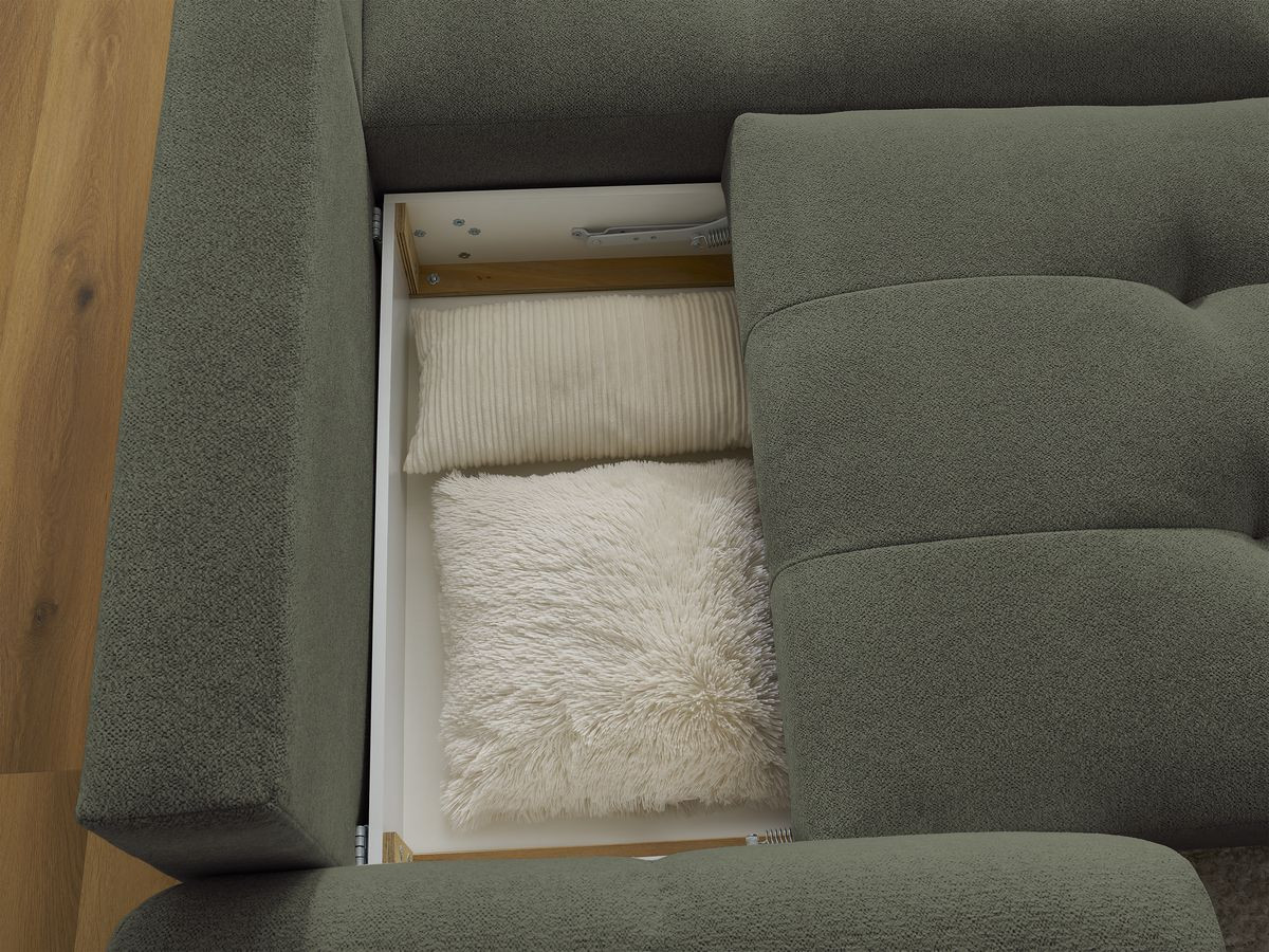 Canapé d'angle convertible coffre ROXELANE tissu chiné avec pouf