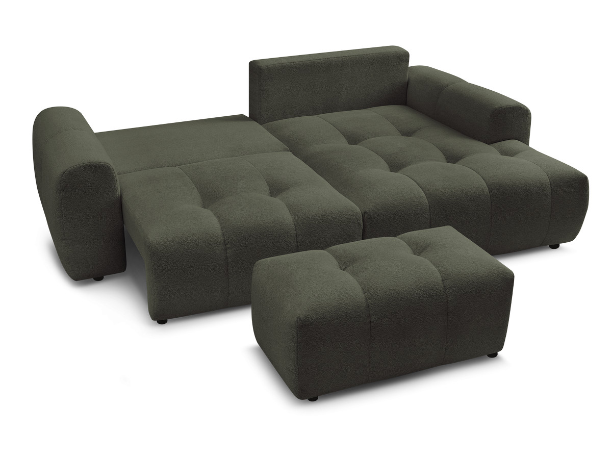 Canapé d'angle convertible coffre ROXELANE tissu chiné avec pouf
