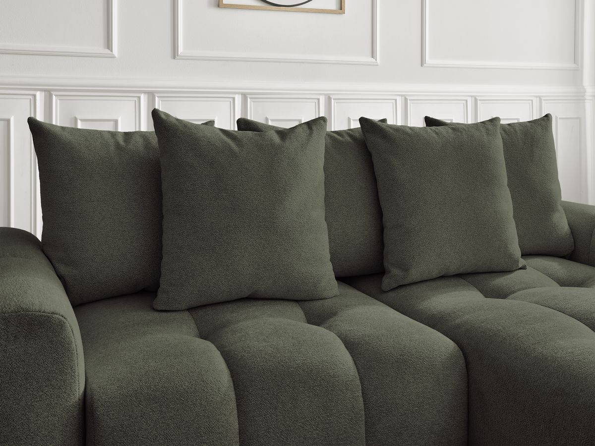 Canapé d'angle convertible coffre ROXELANE tissu chiné avec pouf