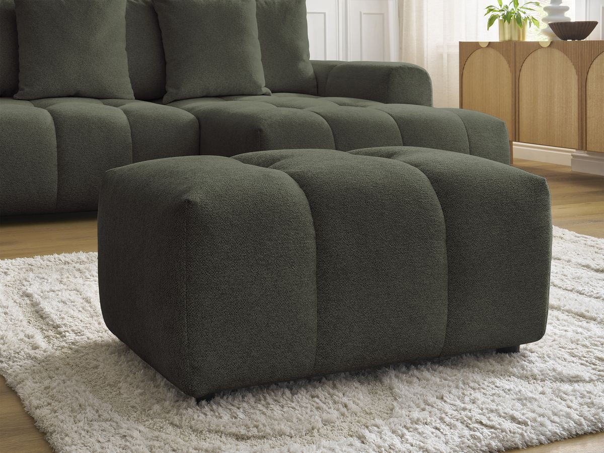 Canapé d'angle convertible coffre ROXELANE tissu chiné avec pouf