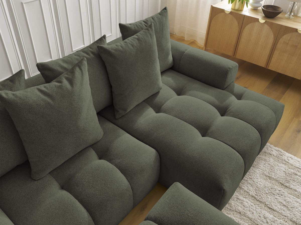 Canapé d'angle convertible coffre ROXELANE tissu chiné avec pouf