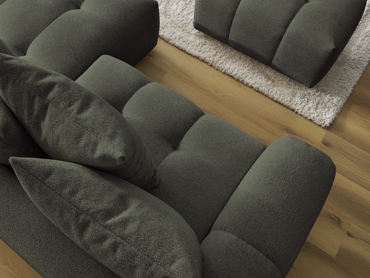 Canapé d'angle convertible coffre ROXELANE tissu chiné avec pouf