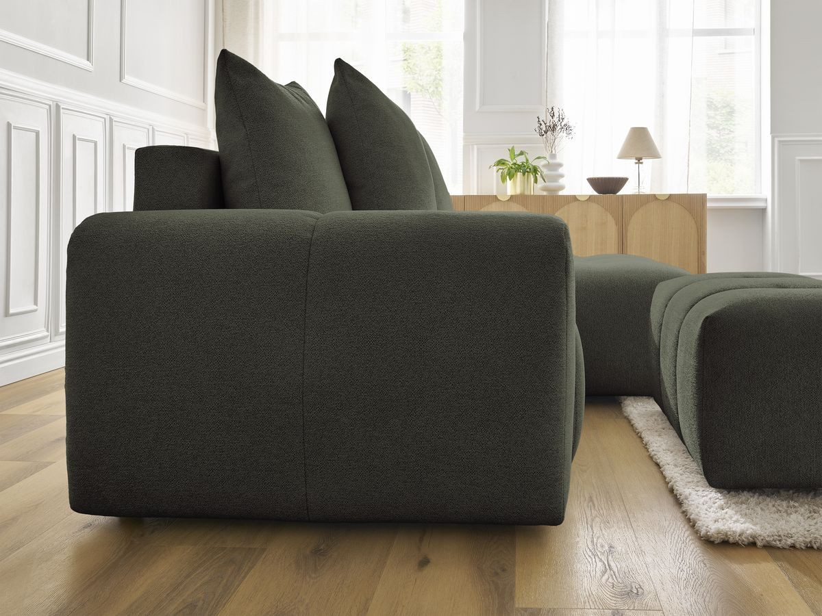 Canapé d'angle convertible coffre ROXELANE tissu chiné avec pouf
