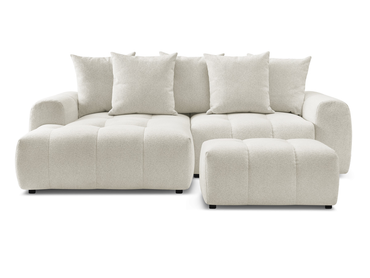 Canapé d'angle convertible coffre ROXELANE tissu chiné avec pouf