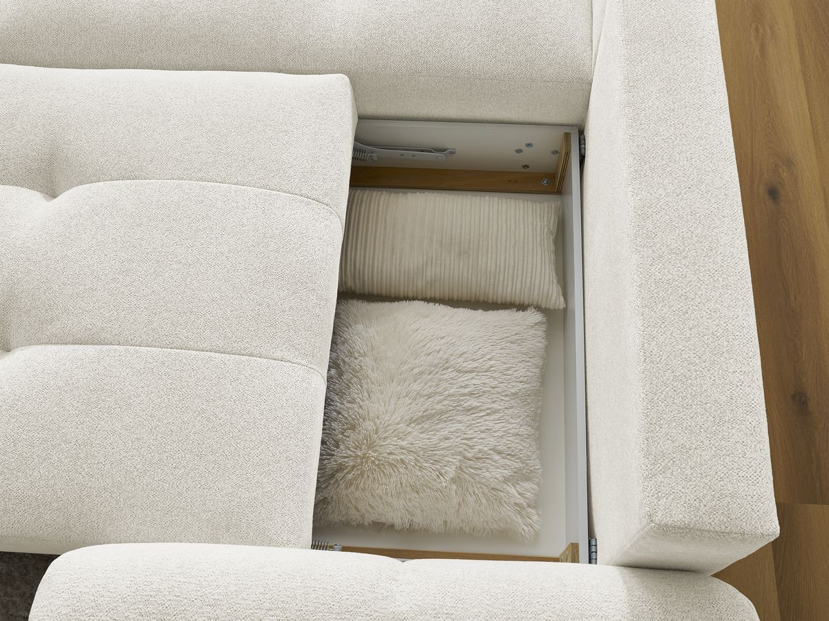 Canapé d'angle convertible coffre ROXELANE tissu chiné avec pouf