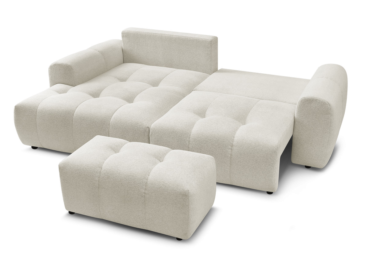 Canapé d'angle convertible coffre ROXELANE tissu chiné avec pouf