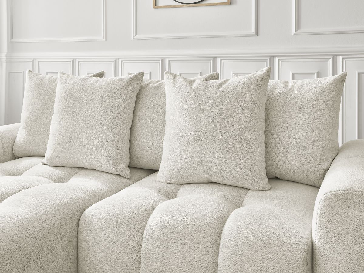 Canapé d'angle convertible coffre ROXELANE tissu chiné avec pouf