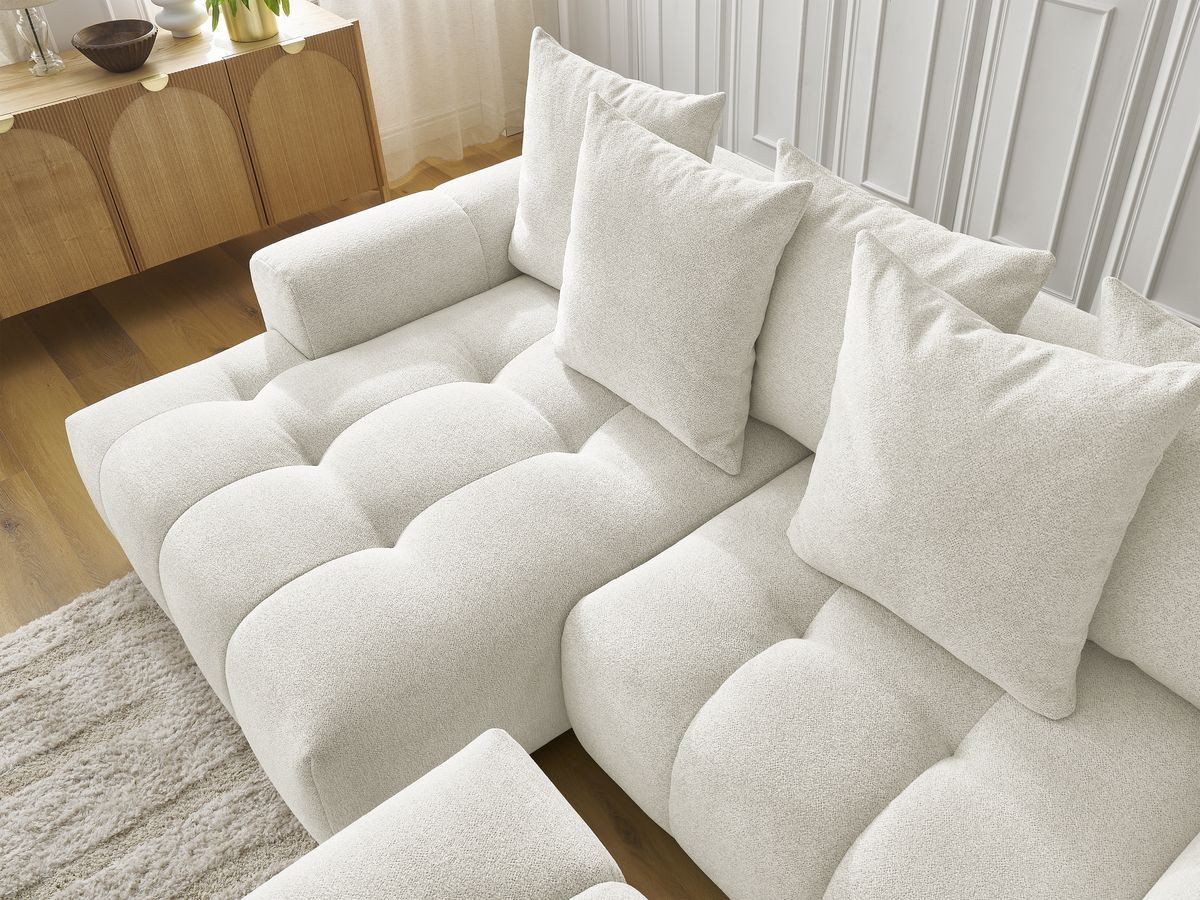 Canapé d'angle convertible coffre ROXELANE tissu chiné avec pouf