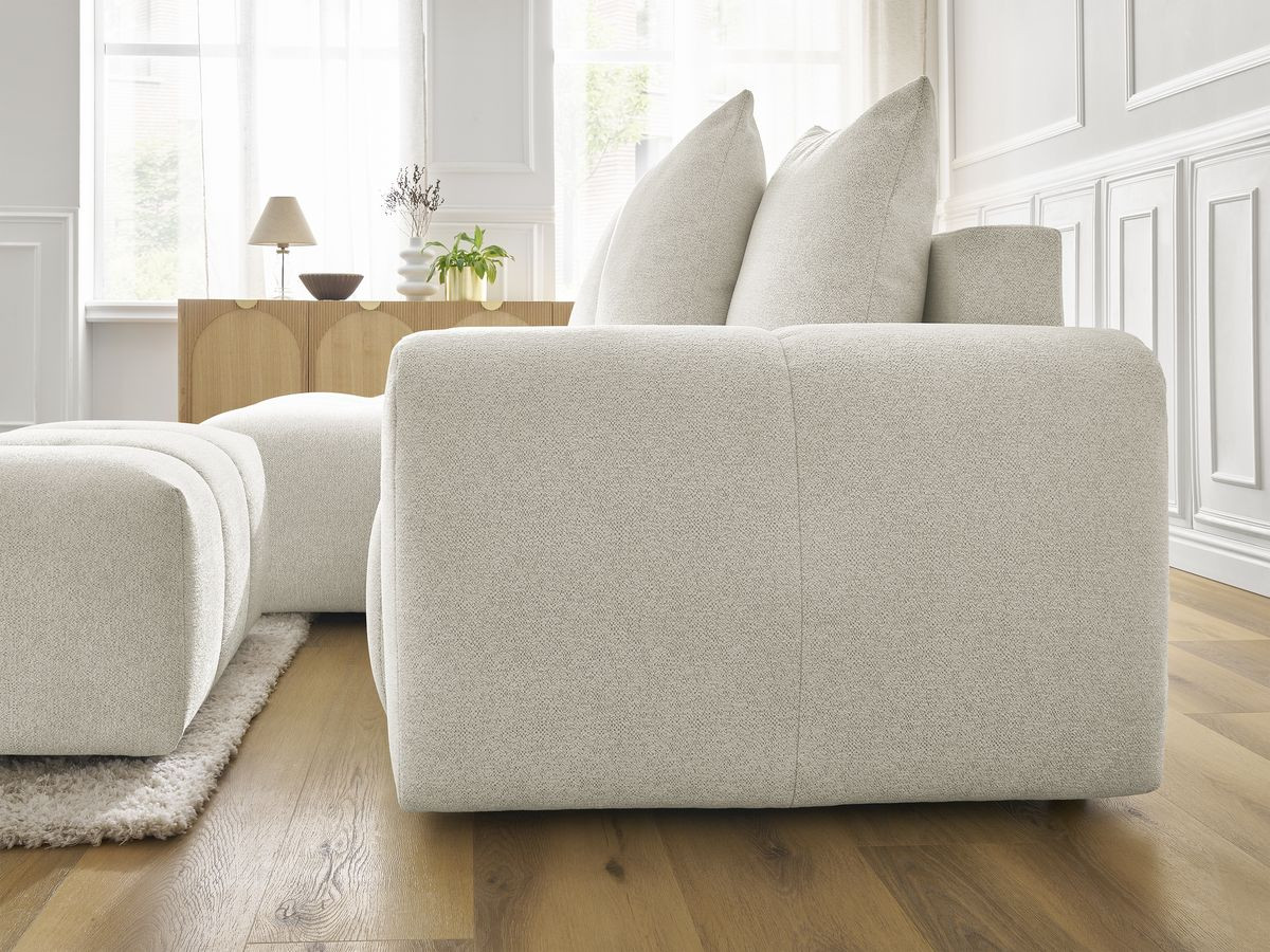 Canapé d'angle convertible coffre ROXELANE tissu chiné avec pouf