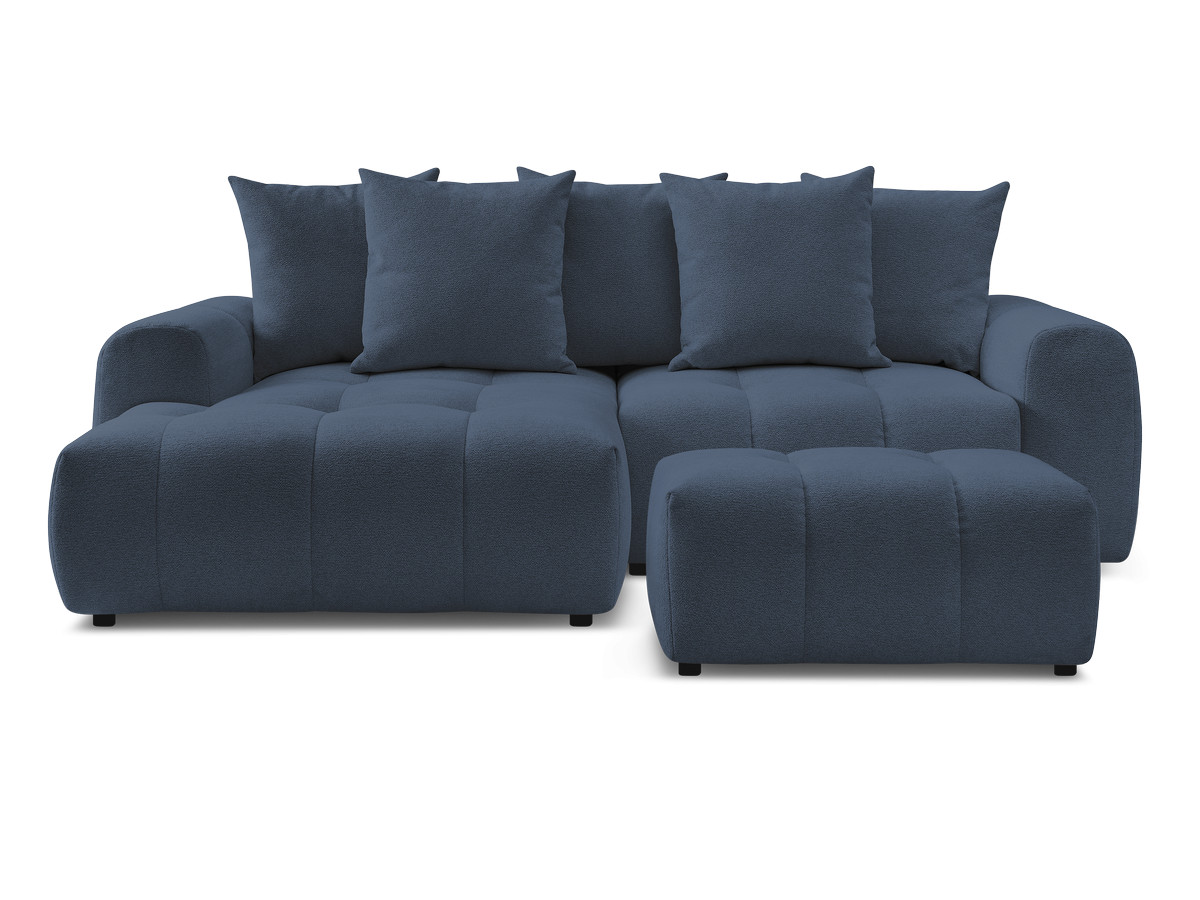 Canapé d'angle convertible coffre ROXELANE tissu chiné avec pouf