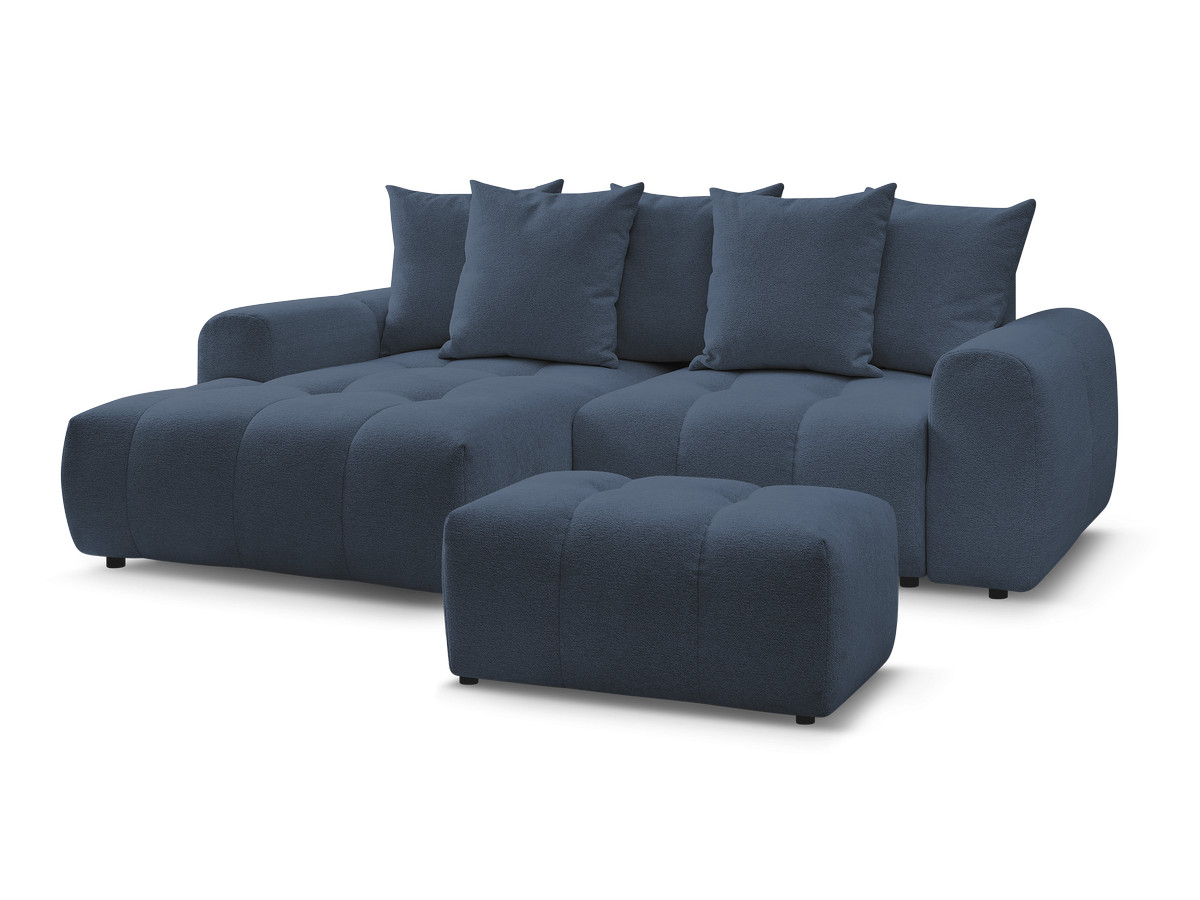 canapé d'angle convertible coffre roxelane tissu chiné avec pouf de couleur bleu foncé