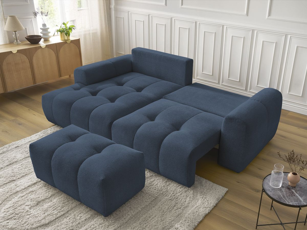 Canapé d'angle convertible coffre ROXELANE tissu chiné avec pouf