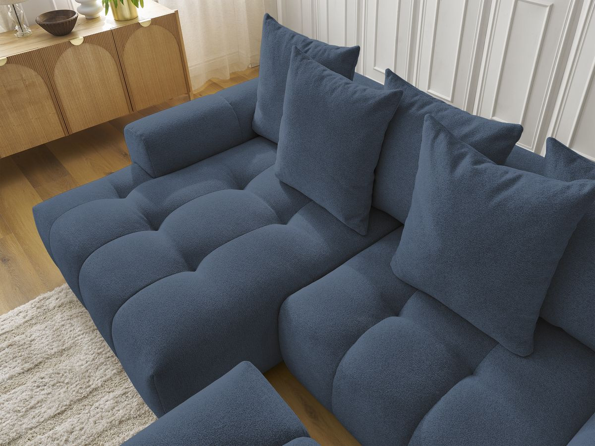 Canapé d'angle convertible coffre ROXELANE tissu chiné avec pouf