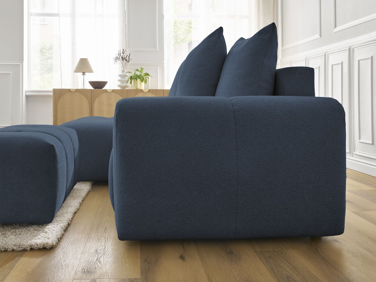 Canapé d'angle convertible coffre ROXELANE tissu chiné avec pouf
