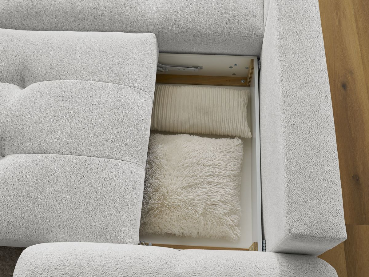 Canapé d'angle convertible coffre ROXELANE tissu chiné avec pouf