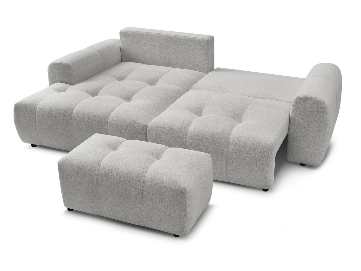 Canapé d'angle convertible coffre ROXELANE tissu chiné avec pouf