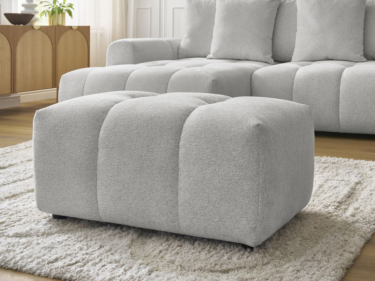 Canapé d'angle convertible coffre ROXELANE tissu chiné avec pouf