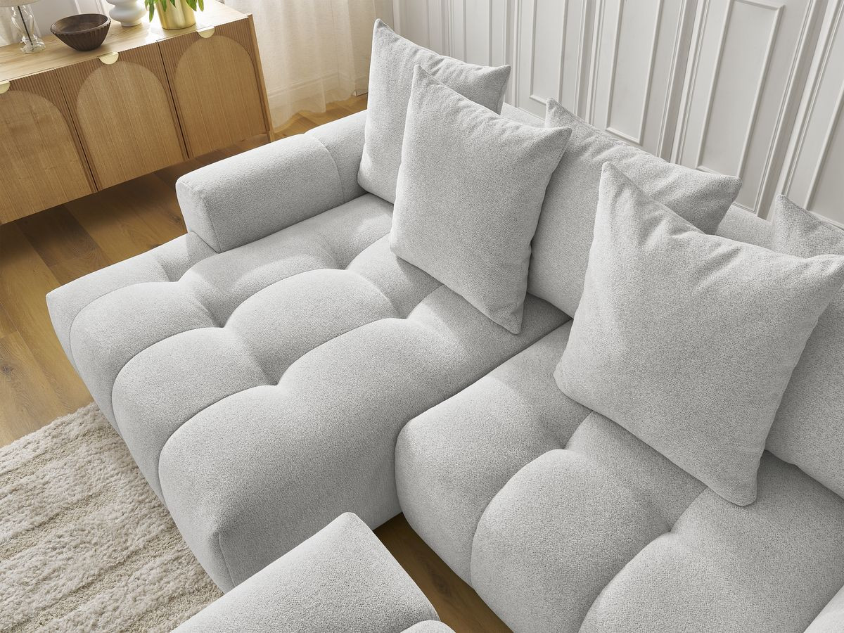 Canapé d'angle convertible coffre ROXELANE tissu chiné avec pouf