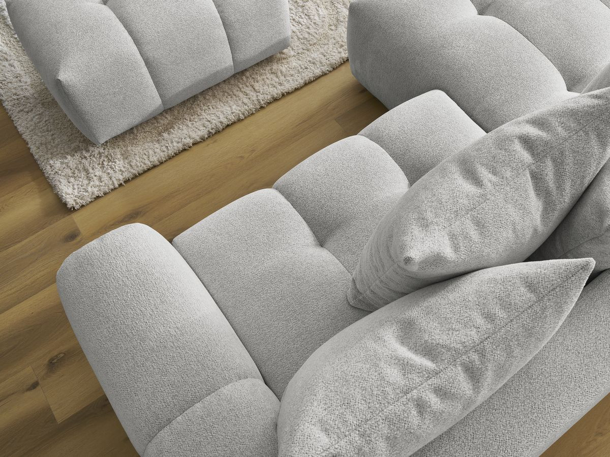 Canapé d'angle convertible coffre ROXELANE tissu chiné avec pouf