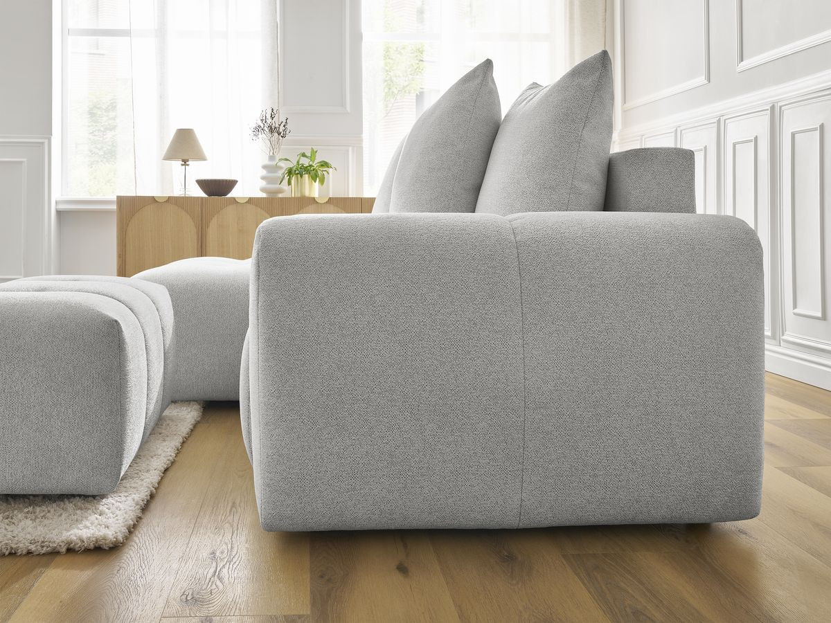 Canapé d'angle convertible coffre ROXELANE tissu chiné avec pouf