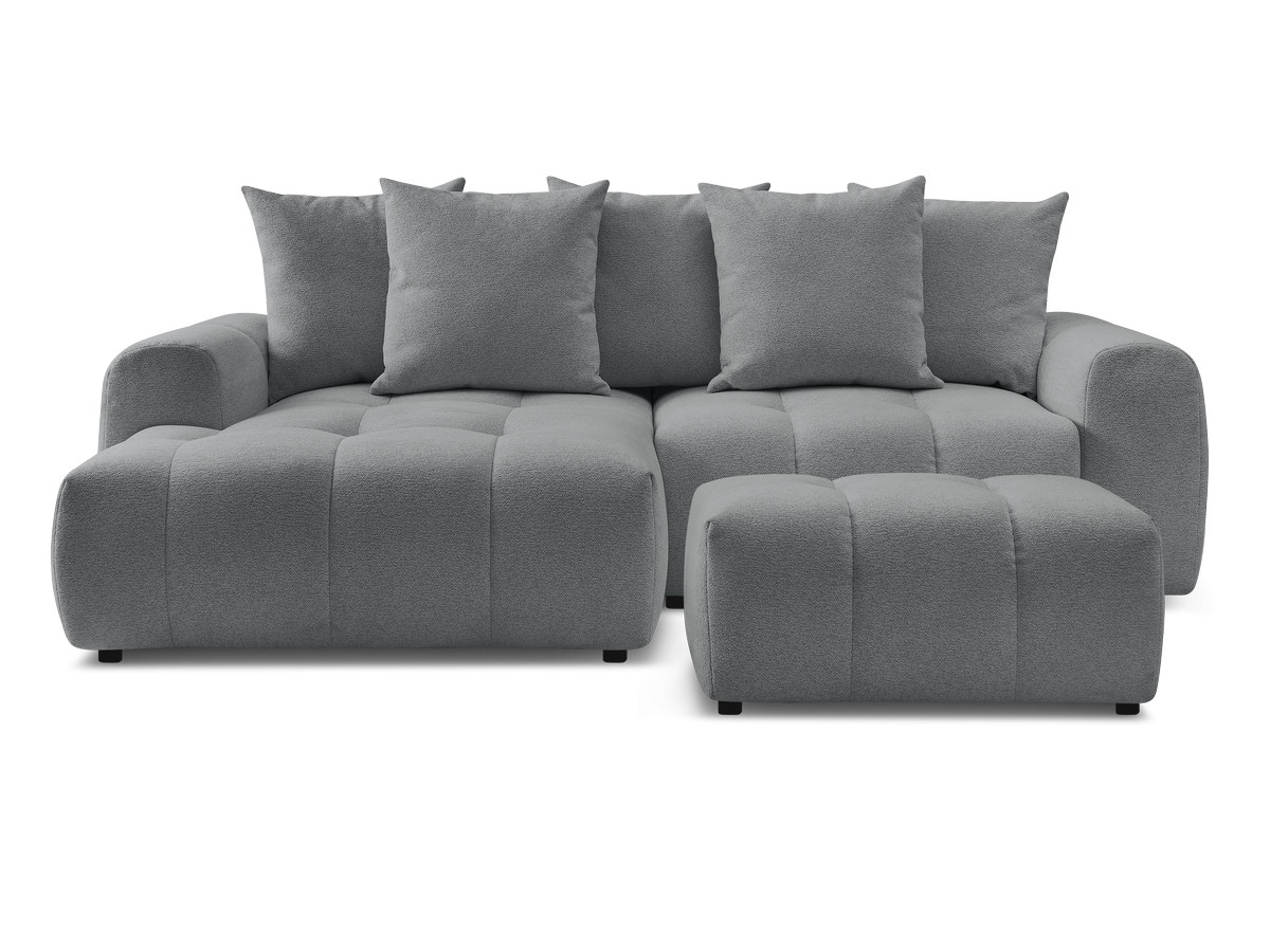 Canapé d'angle convertible coffre ROXELANE tissu chiné avec pouf