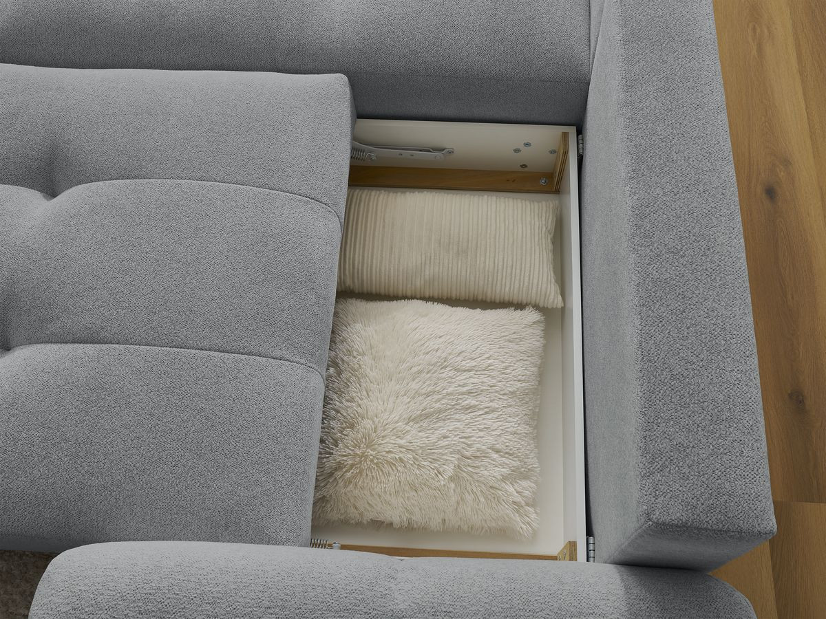 Canapé d'angle convertible coffre ROXELANE tissu chiné avec pouf
