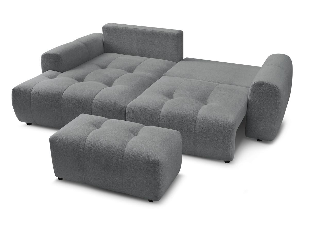 Canapé d'angle convertible coffre ROXELANE tissu chiné avec pouf