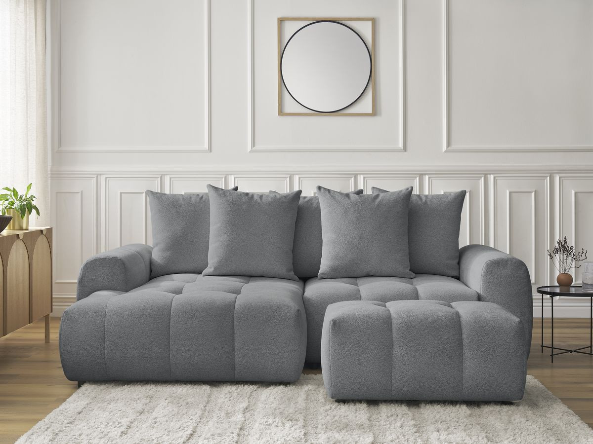 Canapé d'angle convertible coffre ROXELANE tissu chiné avec pouf gris foncé angle gauche BOBOCHIC 3 places - Vue supplémentaire 3