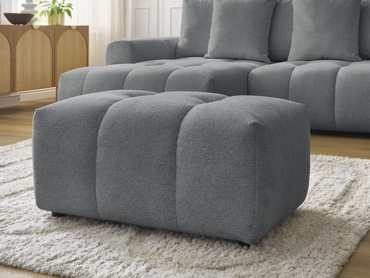 Canapé d'angle convertible coffre ROXELANE tissu chiné avec pouf