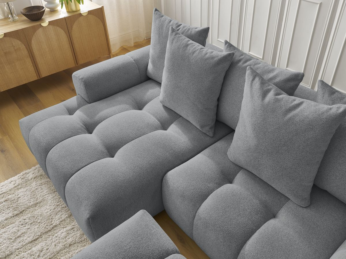 Canapé d'angle convertible coffre ROXELANE tissu chiné avec pouf