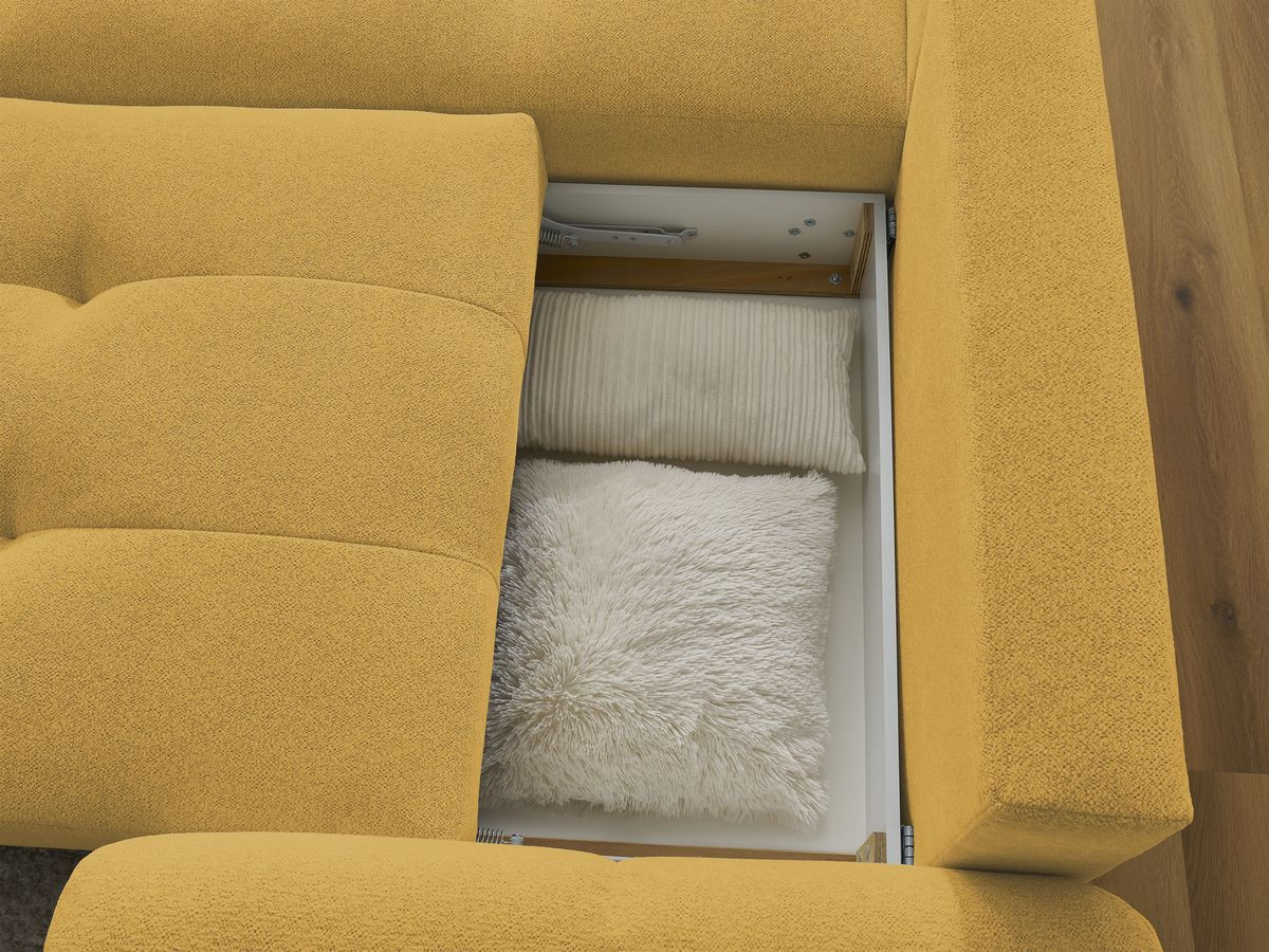 Canapé d'angle convertible coffre ROXELANE tissu chiné avec pouf