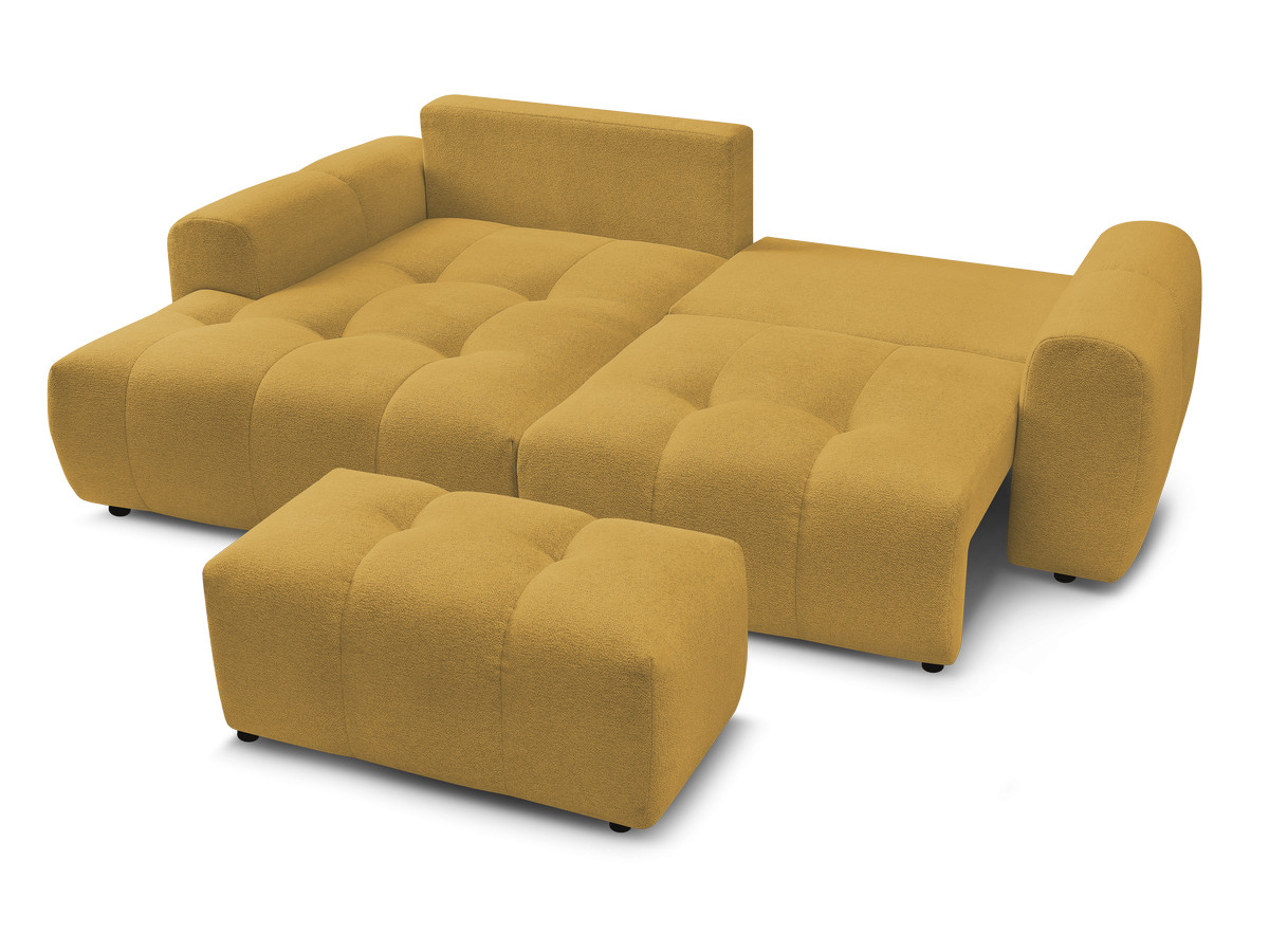 Canapé d'angle convertible coffre ROXELANE tissu chiné avec pouf
