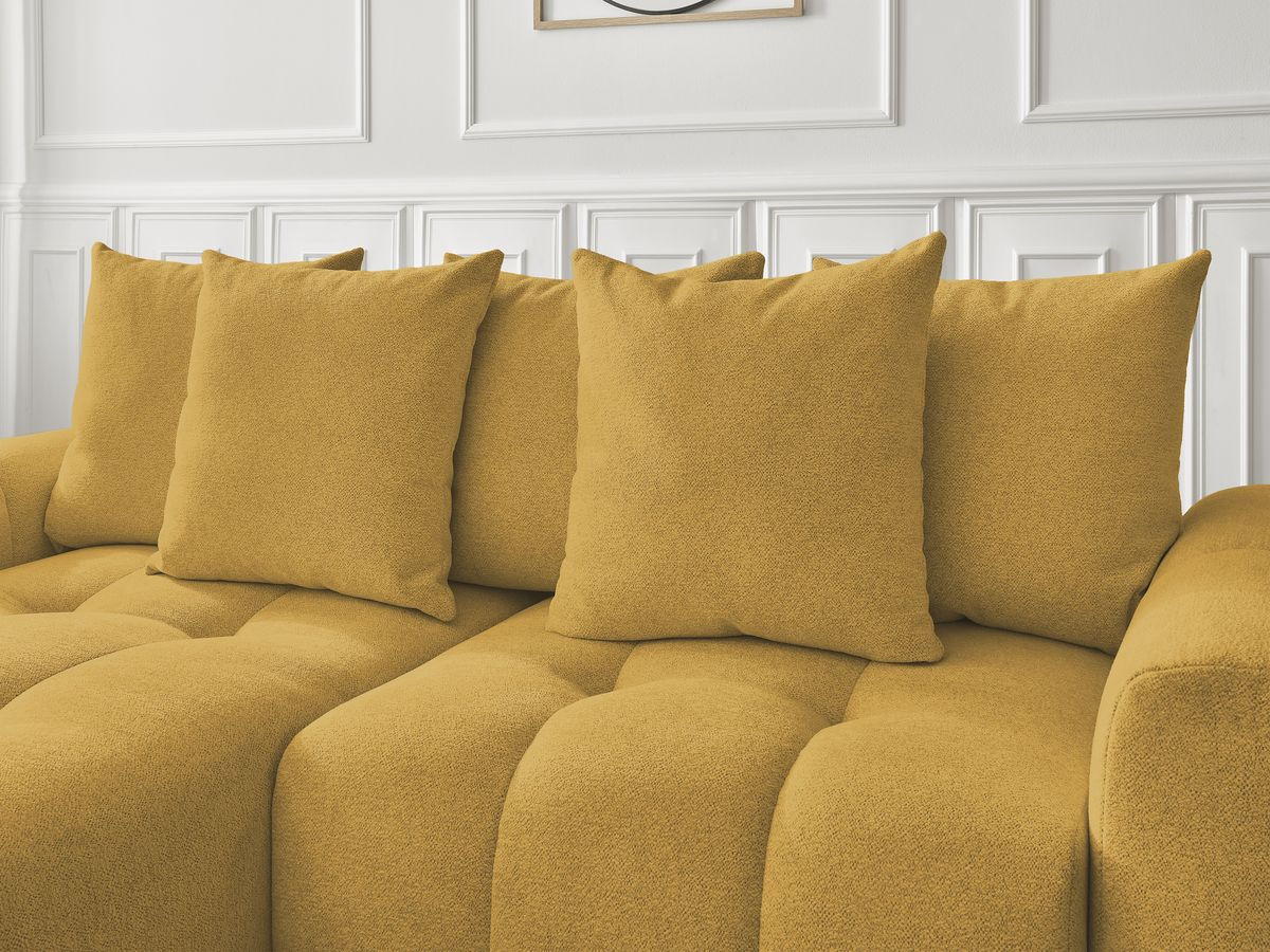 Canapé d'angle convertible coffre ROXELANE tissu chiné avec pouf