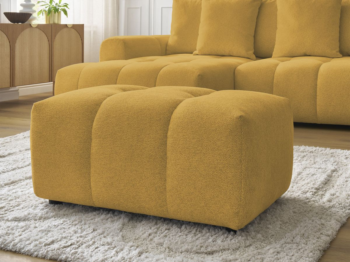 Canapé d'angle convertible coffre ROXELANE tissu chiné avec pouf