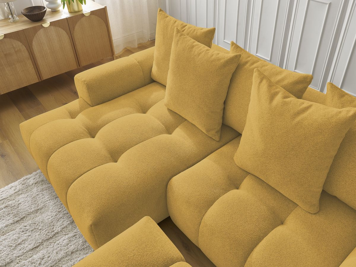 Canapé d'angle convertible coffre ROXELANE tissu chiné avec pouf