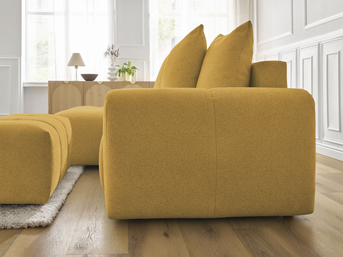 Canapé d'angle convertible coffre ROXELANE tissu chiné avec pouf