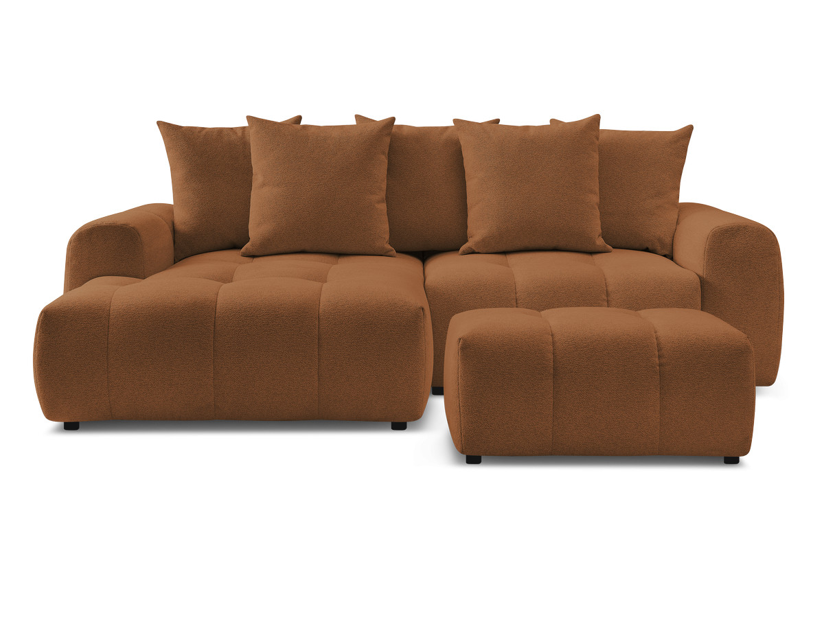Canapé d'angle convertible coffre ROXELANE tissu chiné avec pouf
