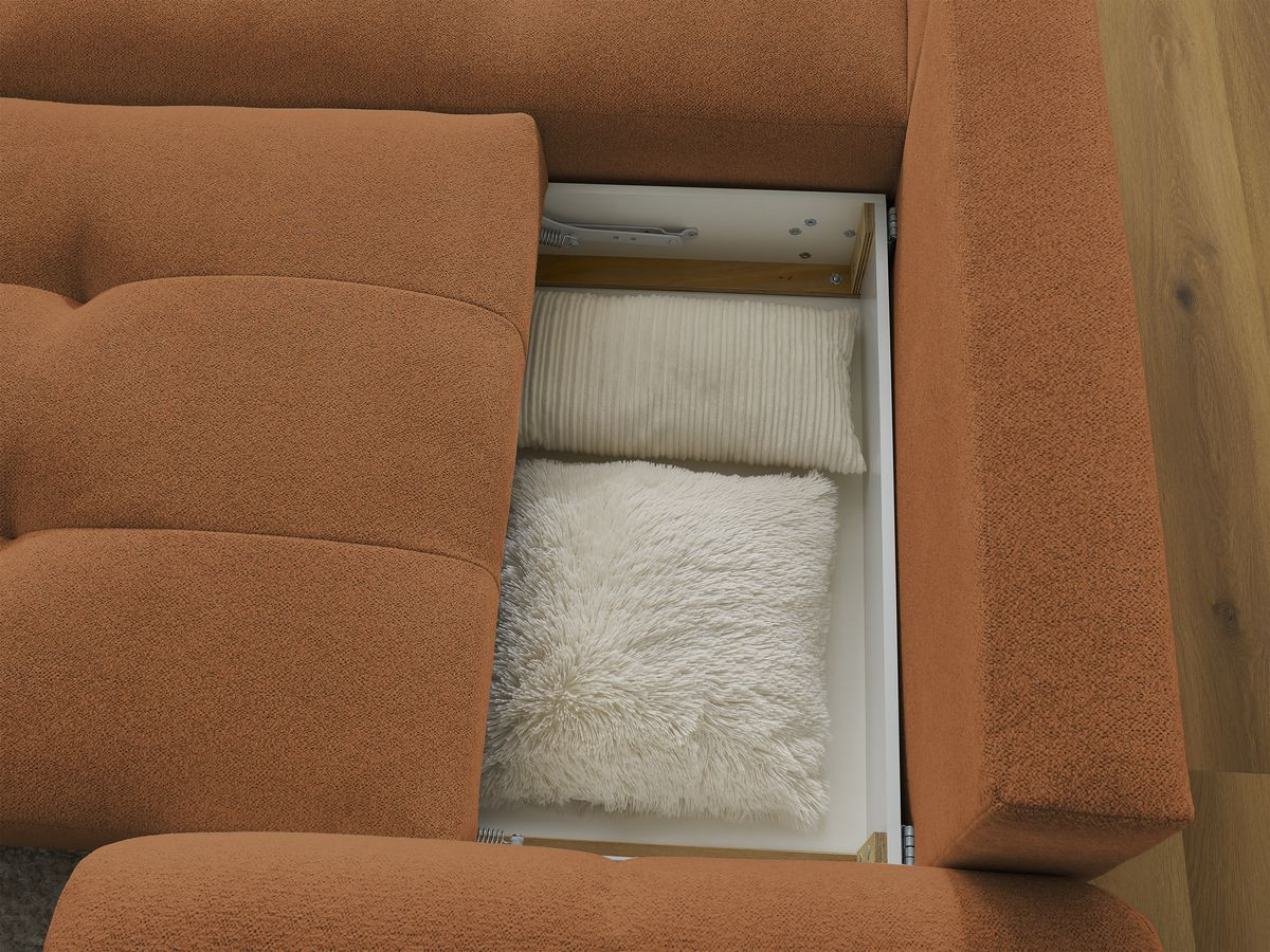 Canapé d'angle convertible coffre ROXELANE tissu chiné avec pouf