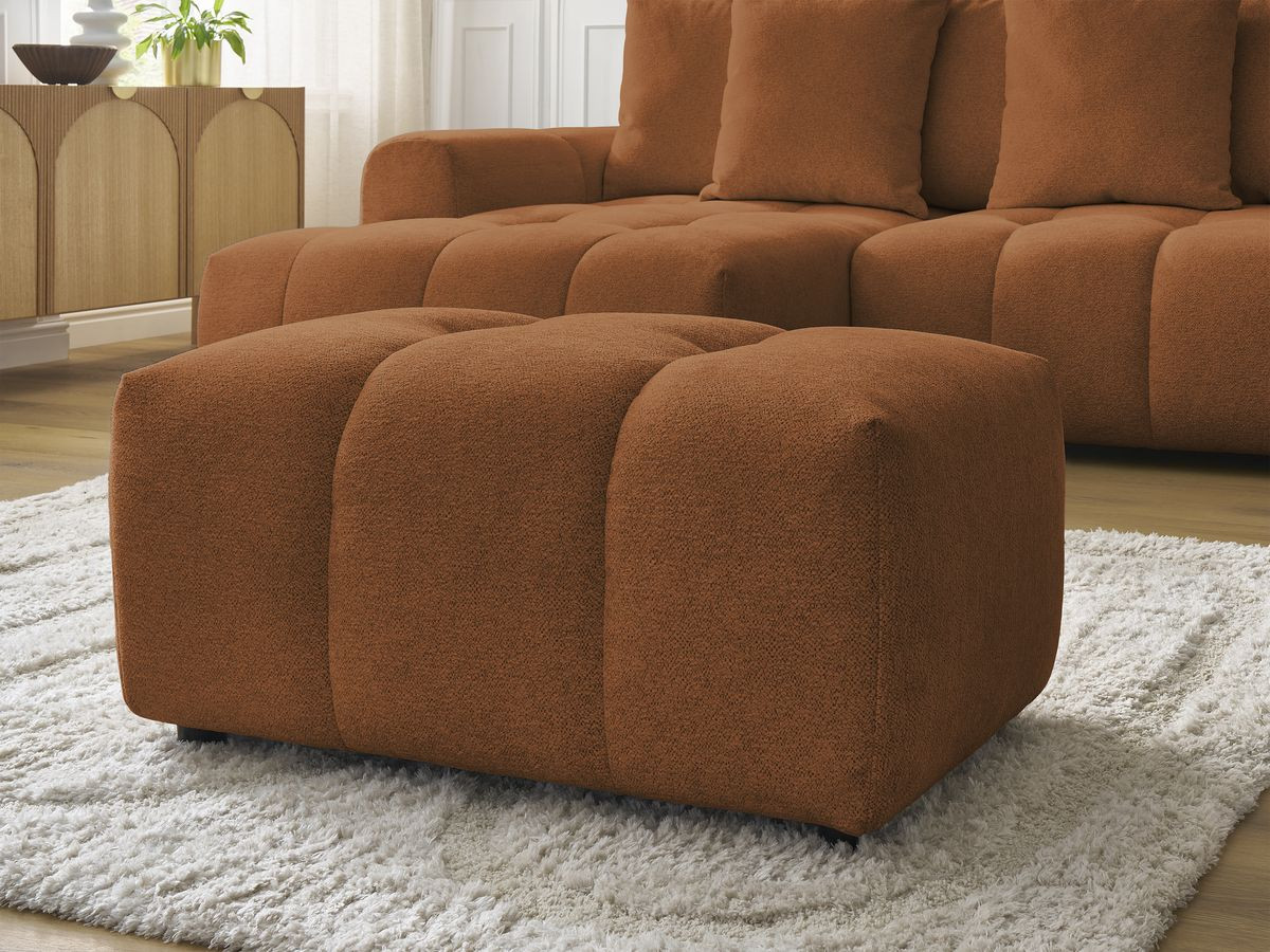 Canapé d'angle convertible coffre ROXELANE tissu chiné avec pouf
